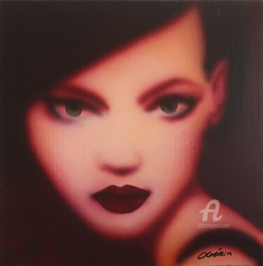 Painting titled "L'elfe" by Laurent Guérin, Original Artwork, Airbrush Mounted on Wood Stretcher frame