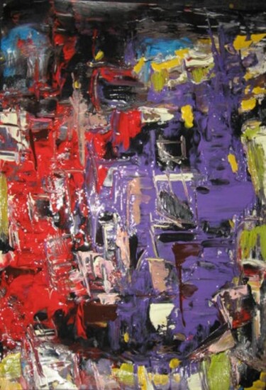 Painting titled "purple red squarish" by Ulrich De Balbian, Original Artwork, Oil