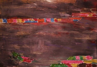 Painting titled "redbrown with strip…" by Ulrich De Balbian, Original Artwork, Oil