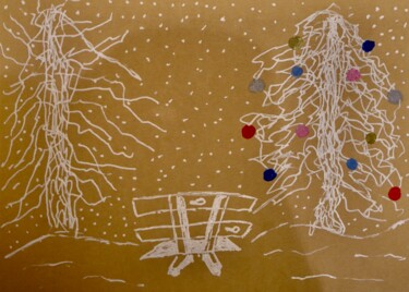 绘画 标题为“Noël dans la forêt…” 由Ulrich Ernst Nievergelt, 原创艺术品, 中性笔