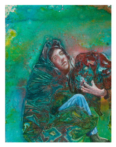 Malerei mit dem Titel "The Yezidin, fleein…" von Ulrich Perret, Original-Kunstwerk, Acryl