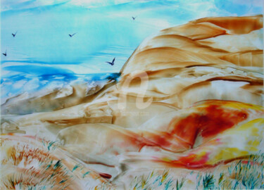 Malerei mit dem Titel "Dünenlandschaft" von Ulrike Kröll, Original-Kunstwerk, Enkaustik