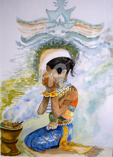 Malerei mit dem Titel "Balinesin" von Ulrike Kröll, Original-Kunstwerk, Aquarell