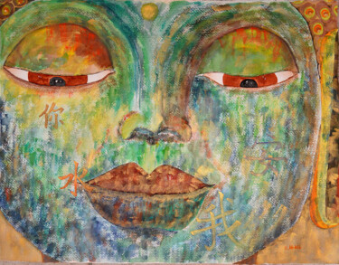 Painting titled "Blick des Buddha" by Ulrike Kröll, Original Artwork, Watercolor