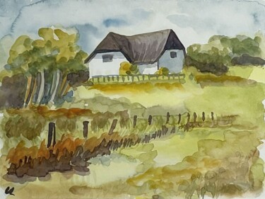 Malerei mit dem Titel "Haus in der Darslan…" von Ulrike Lucas, Original-Kunstwerk, Aquarell