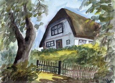 Painting titled "Reetdachhaus in Ahr…" by Ulrike Lucas, Original Artwork, Watercolor