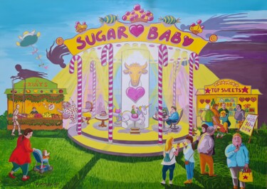 Malerei mit dem Titel "Das Zuckerkarussell" von Ulrike Lucas, Original-Kunstwerk, Pigmente