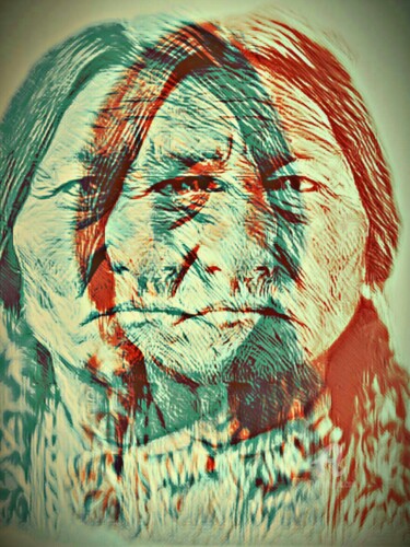 Arte digitale intitolato "Sitting Bull double…" da Ivan Venerucci, Opera d'arte originale, Pittura digitale