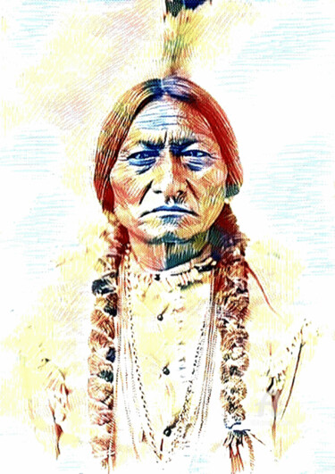 Digital Arts titled "Sitting Bull graffi…" by Ivan Venerucci, Original Artwork, Digital Painting