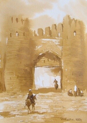 Картина под названием "Старое ворота Бухары" - Ulugbek Mukhamedov, Подлинное произведение искусства, Масло