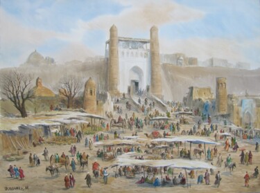 Картина под названием "Citadel ark in Bukh…" - Ulugbek Mukhamedov, Подлинное произведение искусства, Акварель