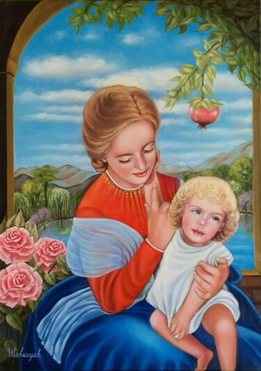 Painting titled "Madonna con bambino" by Ulyana Holevych, Original Artwork, Oil