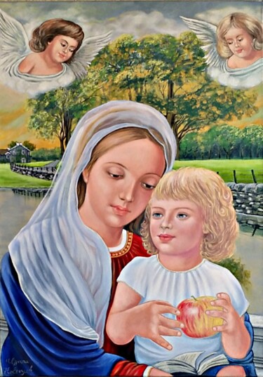 Painting titled "Madonna con il bamb…" by Ulyana Holevych, Original Artwork, Oil