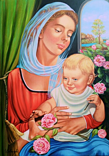 Painting titled "Madonna delle camel…" by Ulyana Holevych, Original Artwork, Oil Mounted on Wood Stretcher frame