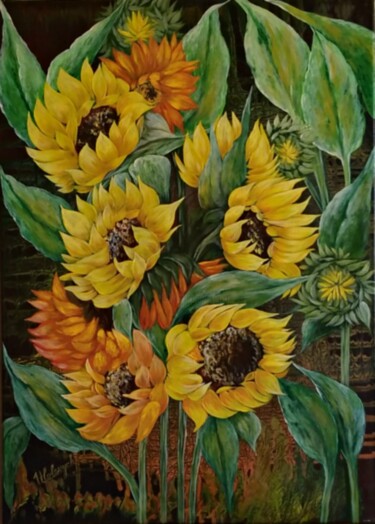 Painting titled "Girasoli" by Ulyana Holevych, Original Artwork, Oil Mounted on Wood Stretcher frame
