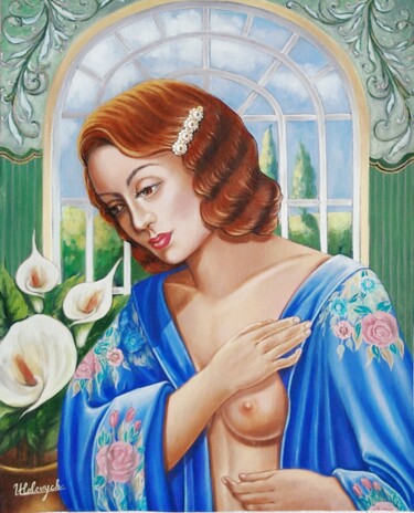 Pittura intitolato "Donna che indossa u…" da Ulyana Holevych, Opera d'arte originale, Olio