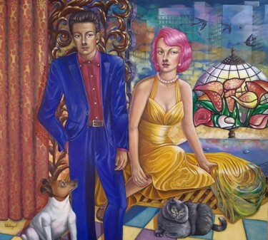Painting titled "Famiglia" by Ulyana Holevych, Original Artwork, Oil Mounted on Wood Stretcher frame