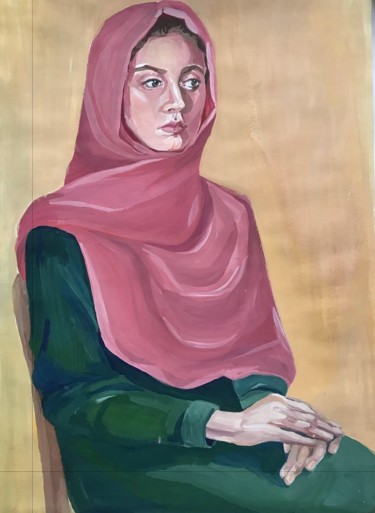 Картина под названием "Pink shawl" - Ulyana Yolkina, Подлинное произведение искусства, Гуашь