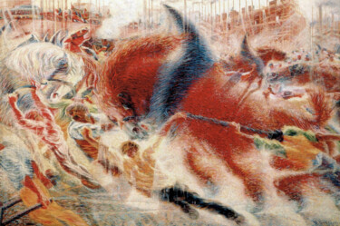 Schilderij getiteld "The City Rises" door Umberto Boccioni, Origineel Kunstwerk, Olie