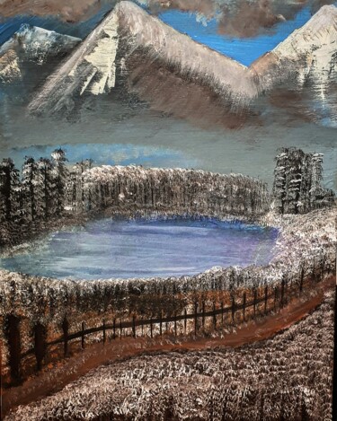 Schilderij getiteld "Inverno" door Umberto Broccolo, Origineel Kunstwerk, Acryl Gemonteerd op Frame voor houten brancard