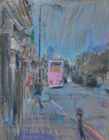 Painting titled "Pink bus / Różowy a…" by Edward Umiński, Original Artwork, Pastel