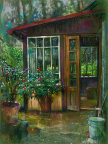 Painting titled "A veranda under the…" by Edward Umiński, Original Artwork, Pastel