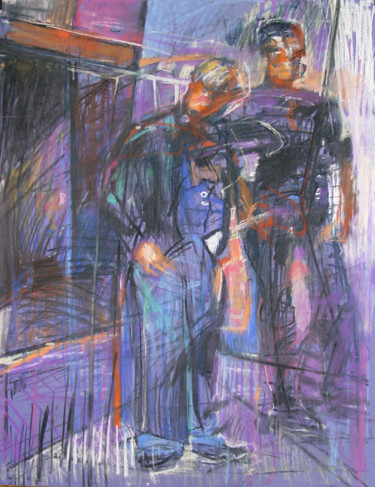 Malarstwo zatytułowany „Przerwa przed pubem…” autorstwa Edward Umiński, Oryginalna praca, Pastel