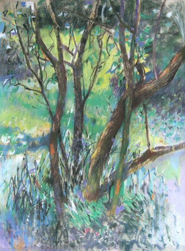 Malarstwo zatytułowany „Stary Bez w ogrodzi…” autorstwa Edward Umiński, Oryginalna praca, Pastel