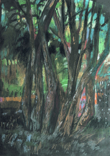 Painting titled "Drzewa  w cieniu |…" by Edward Umiński, Original Artwork, Pastel
