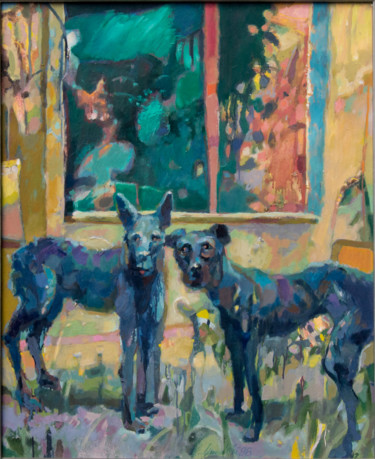 Malerei mit dem Titel "Psy | Dogs" von Edward Umiński, Original-Kunstwerk, Öl
