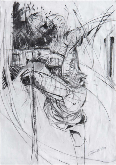 Rysunek zatytułowany „Fantom - Przekrocze…” autorstwa Edward Umiński, Oryginalna praca, Węgiel drzewny