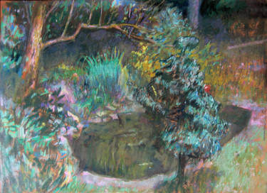 Painting titled "Leśny staw | Forest…" by Edward Umiński, Original Artwork, Pastel