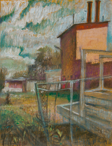 Painting titled "Stara fabryczka | O…" by Edward Umiński, Original Artwork, Pastel