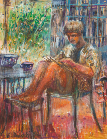 Malarstwo zatytułowany „Lektura w plenerze…” autorstwa Edward Umiński, Oryginalna praca, Pastel