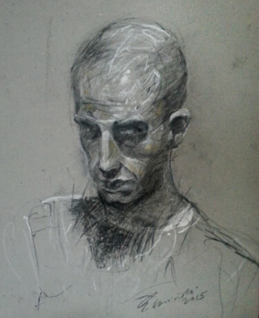 Dibujo titulada "Portret Przema" por Edward Umiński, Obra de arte original, Carbón