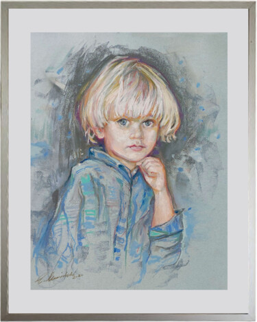 Schilderij getiteld "Portret mały January" door Edward Umiński, Origineel Kunstwerk, Pastel