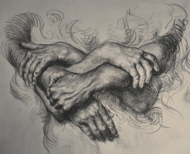 Рисунок под названием "Объятия" - Яна Заворзаева, Подлинное произведение искусства, Древесный уголь
