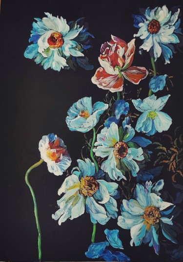 Ζωγραφική με τίτλο "Flovers" από Яна Заворзаева, Αυθεντικά έργα τέχνης, Ακουαρέλα