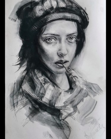 Drawing titled "Mood" by Iana Zavorzaeva, Original Artwork, Charcoal