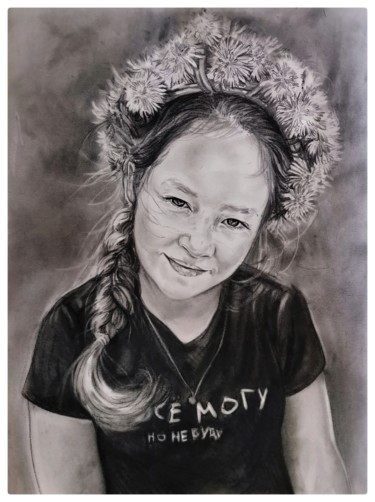 Drawing titled "Девочка" by Iana Zavorzaeva, Original Artwork, Charcoal