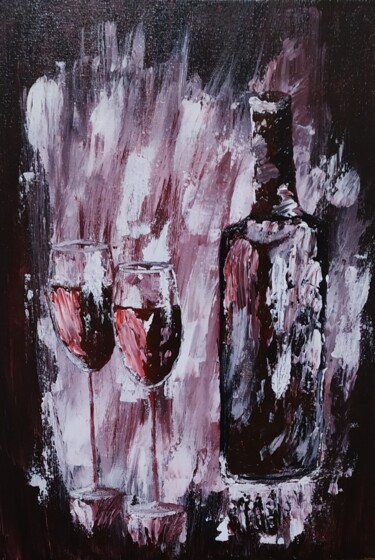 Картина под названием "Романтический ужин" - Milla, Подлинное произведение искусства, Акрил Установлен на Деревянная рама дл…