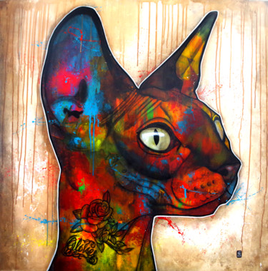 Painting titled "Kat Von D Cat" by Umo Masada, Original Artwork, Acrylic