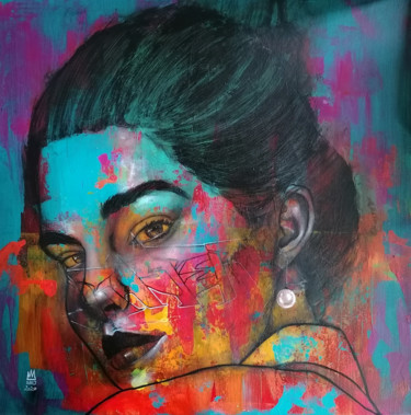 Femme à la perle, Street art X Renaissance Peinture intitulée "Femme à la perle, S…" par Umo Masada, Œuvre d'art originale, Acrylique