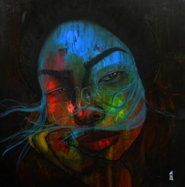 Femme au Bonnet Peinture intitulée "Femme au Bonnet" par Umo Masada, Œuvre d'art originale, Acrylique