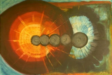 Malerei mit dem Titel "Sonne und Kristall" von Jörg Hanam, Original-Kunstwerk, Öl