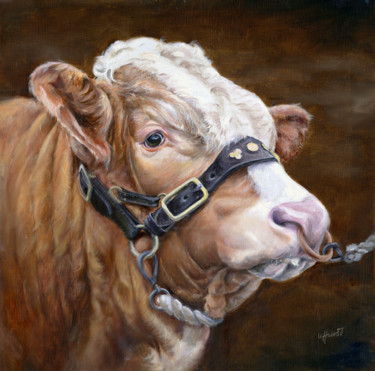 Pintura intitulada "Simmental bull" por Una Hurst, Obras de arte originais, Óleo
