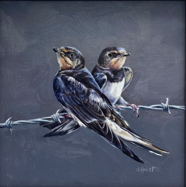Painting titled "Young swallows" by Una Hurst, Original Artwork, Oil