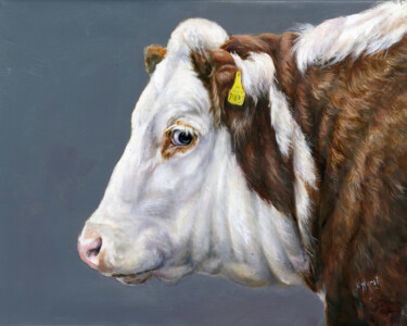 Painting titled "Cow portrait Herefo…" by Una Hurst, Original Artwork, Oil