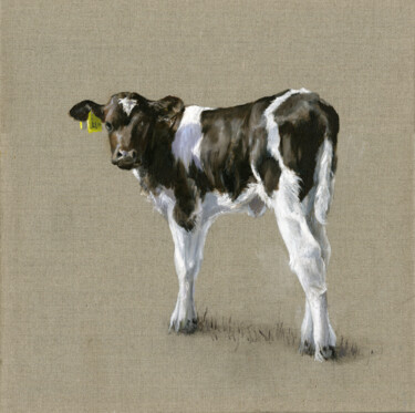 「Sal's calf dairy ca…」というタイトルの絵画 Una Hurstによって, オリジナルのアートワーク, オイル ウッドストレッチャーフレームにマウント