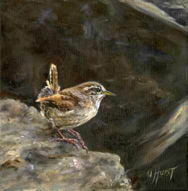 Painting titled "Wren" by Una Hurst, Original Artwork, Oil